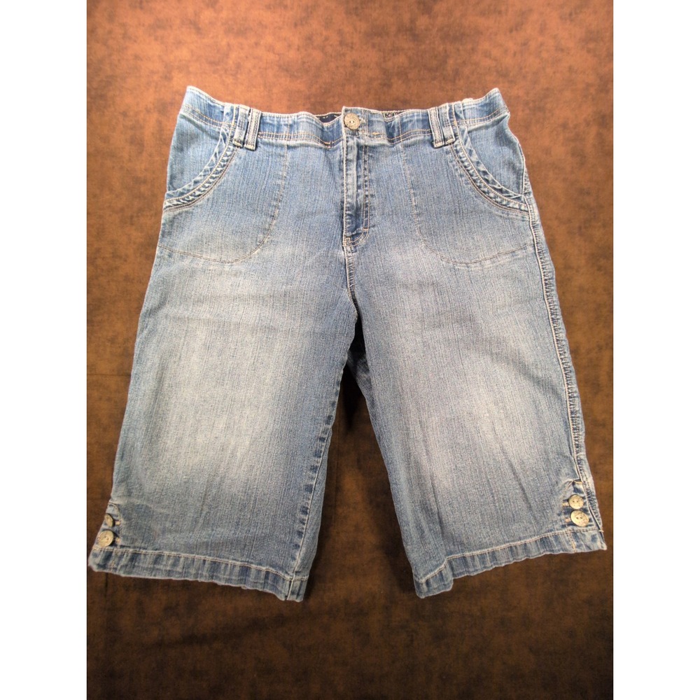 Gloria Vanderbilt Womens Flex Waist Medium Wash Slit Leg Bermuda Capri Shorts 12